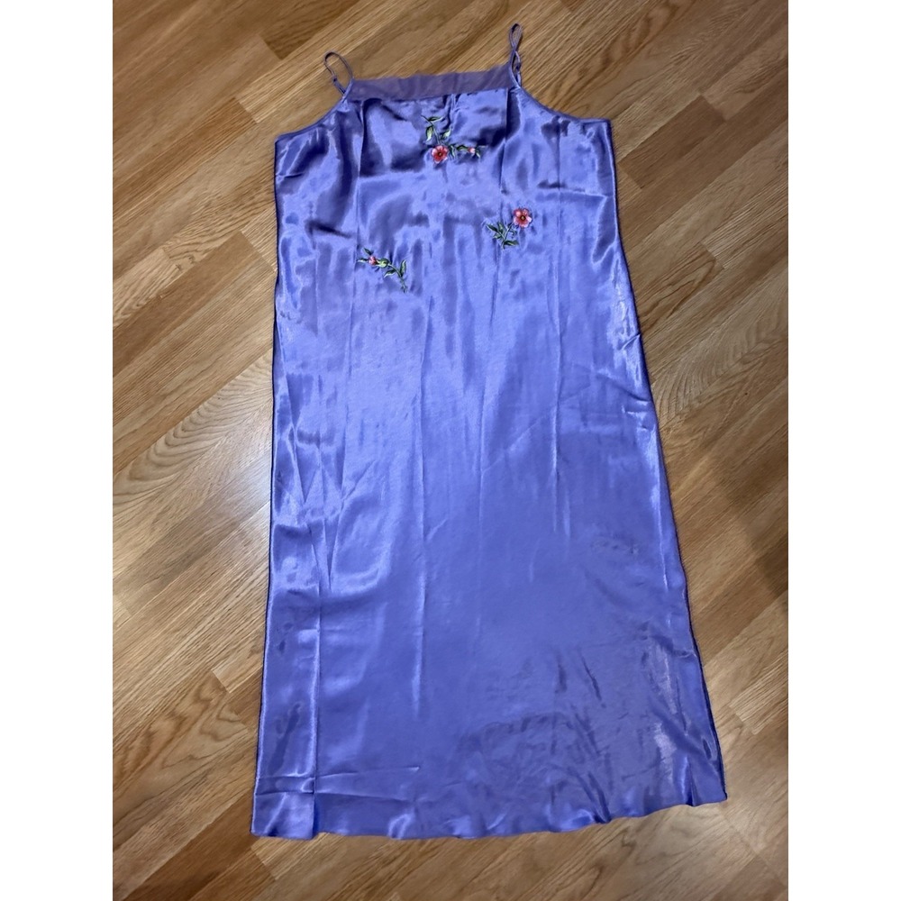 Vintage Roaman's Lavender Purple Floral Nightgown Sleep Satin Slip Dress 1X - Picture 7 of 11